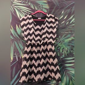 L8ter Chevron Mini Dress in Black and Taupe